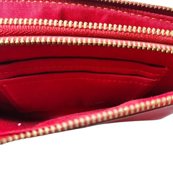 Coach F64581 Classic Red Leather Double Corner Zip Wallet Wristlet Gold - Picture 8 of 11